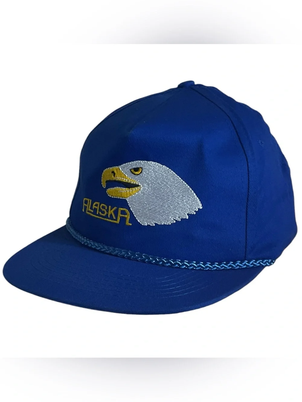 Vintage Alaska Eagle Snapback Hat Blue Rope Cap Adjustable Headliners USA Made